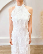 Furry Halter Design Flare Maxi Gown (SM)