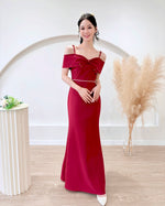 *S&C Made PLUS SIZE* Bow Design Pearl Mermaid Maxi Gown MAROON (S-2XL)