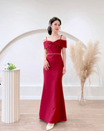 *S&C Made PLUS SIZE* Bow Design Pearl Mermaid Maxi Gown MAROON (S-2XL)