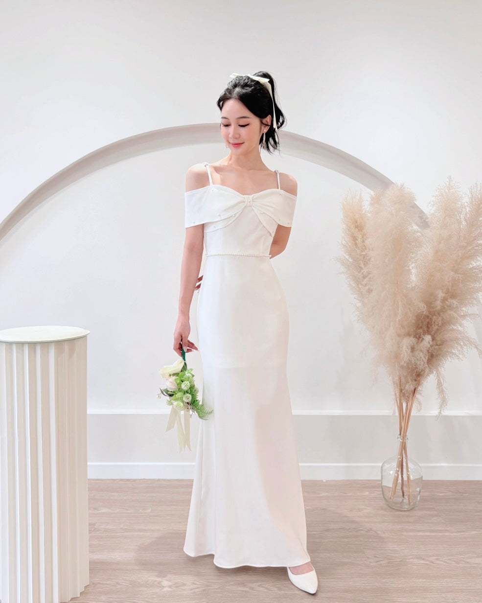 *S&C Made PLUS SIZE* Bow Design Pearl Mermaid Maxi Gown WHITE (S-2XL)