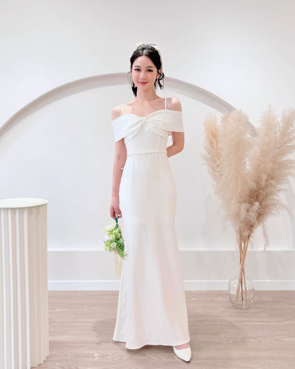 *S&C Made PLUS SIZE* Bow Design Pearl Mermaid Maxi Gown WHITE (S-2XL)