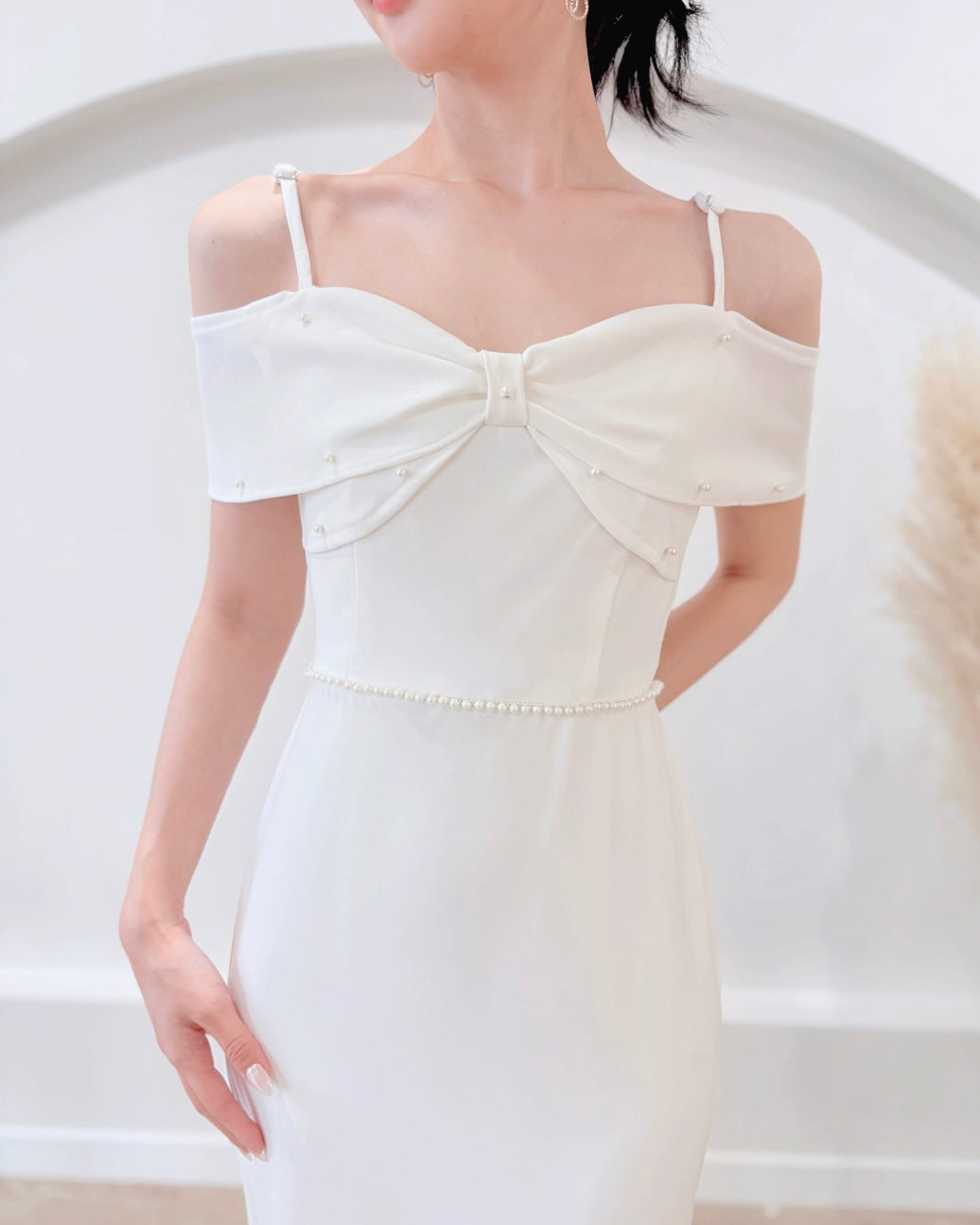 *S&C Made PLUS SIZE* Bow Design Pearl Mermaid Maxi Gown WHITE (S-2XL)