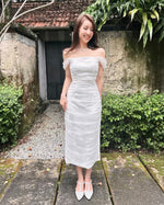 Mesh Pleats Design Body Fit Midi Dress WHITE/ NUDE PINK (XS-L)