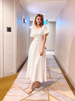 Elastic Puffy Sleeve Flare Maxi Gown WHITE (S-L)