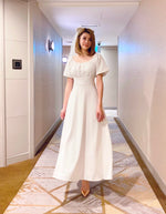 Elastic Puffy Sleeve Flare Maxi Gown WHITE (S-L)