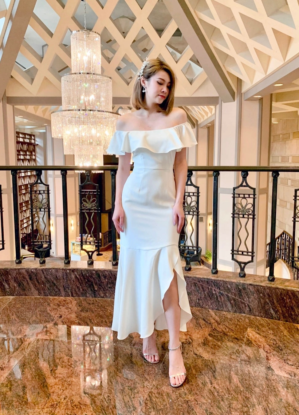 Elastic Ruffles Mermaid Maxi Gown WHITE (S-XL)