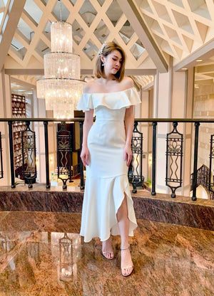 Elastic Ruffles Mermaid Maxi Gown WHITE (S-XL)
