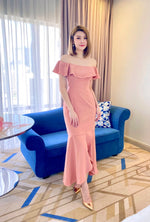 Elastic Ruffles Mermaid Maxi Gown SALMON PINK (S)