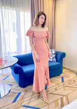 Elastic Ruffles Mermaid Maxi Gown SALMON PINK (S)