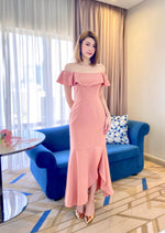 Elastic Ruffles Mermaid Maxi Gown SALMON PINK (S)
