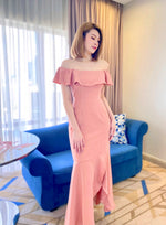 Elastic Ruffles Mermaid Maxi Gown SALMON PINK (S)