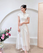 Short Sleeve Asymmetry Cheongsam Dress WHITE/ BLUE/ BEIGE (S-2XL)