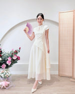 Short Sleeve Asymmetry Cheongsam Dress WHITE/ BLUE/ BEIGE (S-2XL)