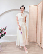 Short Sleeve Asymmetry Cheongsam Dress WHITE/ BLUE/ BEIGE (S-2XL)