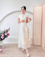 Short Sleeve Asymmetry Cheongsam Dress WHITE/ BLUE/ BEIGE (S-2XL)