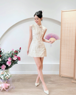 Embroidered Mesh Mini Qipao BEIGE/ PINK (S-L)