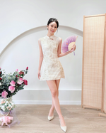 Embroidered Mesh Mini Qipao BEIGE/ PINK (S-L)