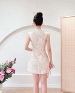 Embroidered Mesh Mini Qipao BEIGE/ PINK (S-L)