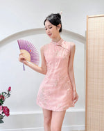 Embroidered Mesh Mini Qipao BEIGE/ PINK (S-L)