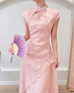 Embroidery Lace Asymmetry Cheongsam Dress PINK/ PURPLE (S-XL)