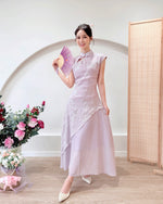 Embroidery Lace Asymmetry Cheongsam Dress PINK/ PURPLE (S-XL)