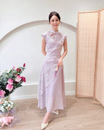Embroidery Lace Asymmetry Cheongsam Dress PINK/ PURPLE (S-XL)