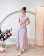 Embroidery Lace Asymmetry Cheongsam Dress PINK/ PURPLE (S-XL)