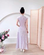 Embroidery Lace Asymmetry Cheongsam Dress PINK/ PURPLE (S-XL)