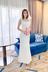 Sleeveless Sweetheart Mermaid Maxi Dress WHITE/ PEACH PINK (S-L)