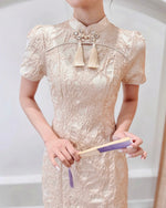 Golden Embroidery Mini Cheongsam BEIGE/ BLACK (S-2XL)