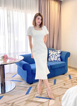 Bow Design Mermaid Midi Dress WHITE (S-XL)