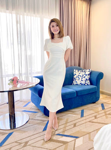 Bow Design Mermaid Midi Dress WHITE/ PINK (S-XL)