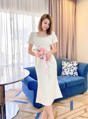 Bow Design Mermaid Midi Dress WHITE (S-XL)