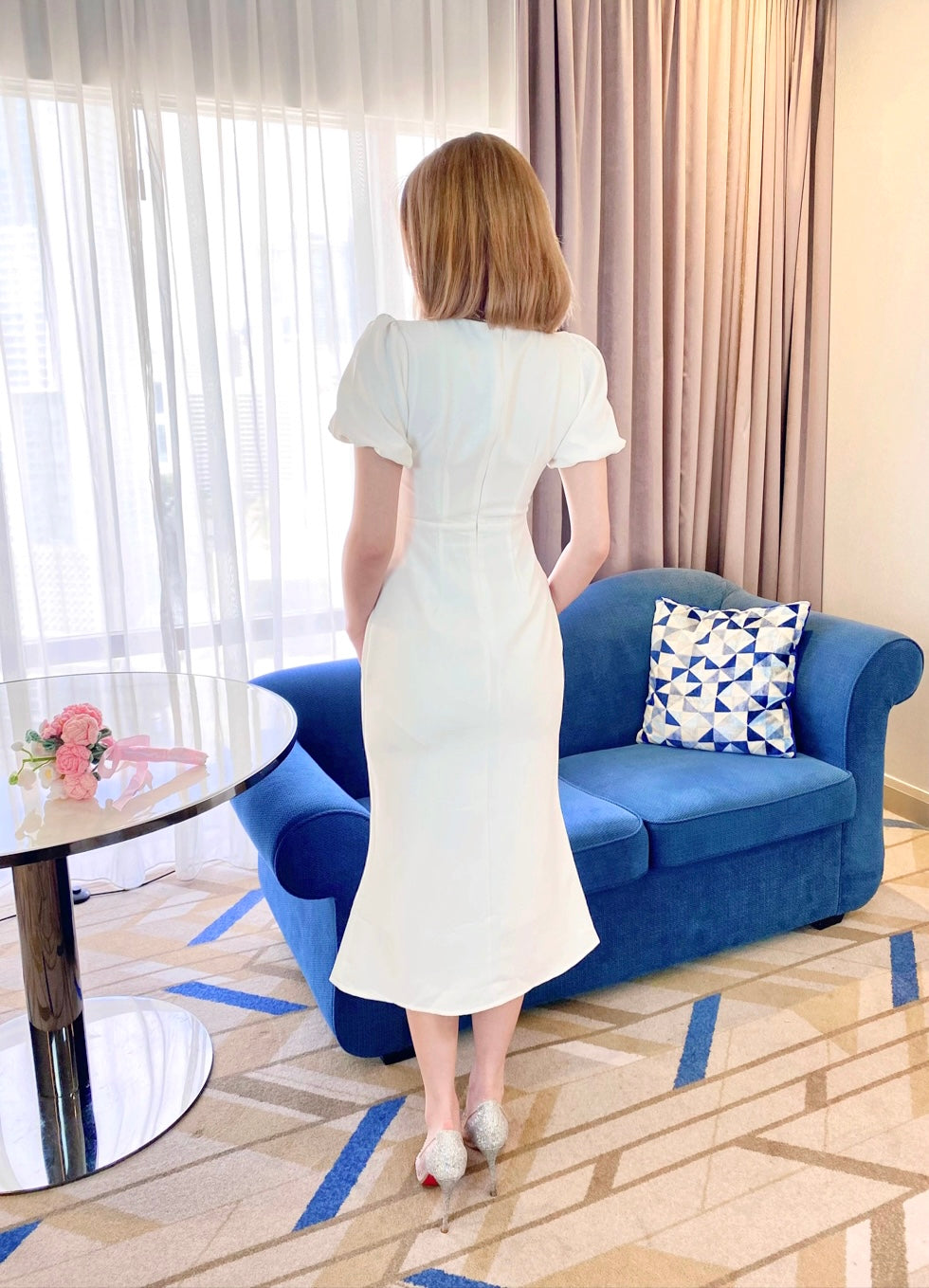 Bow Design Mermaid Midi Dress WHITE (S-XL)