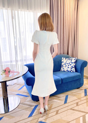 Bow Design Mermaid Midi Dress WHITE (S-XL)