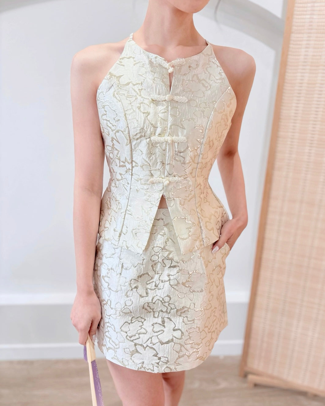 Oriental Knot Halter Set Wear PINK/ IVORY (S-L)