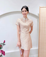 Embroidered Lace Oriental Set CHAMPAGNE/ MAROON (S-2XL)