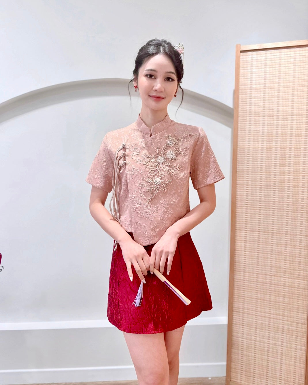 Embroidery Beads Oriental Top CHAMPAGNE/ WHITE/ PINK (M-2XL)