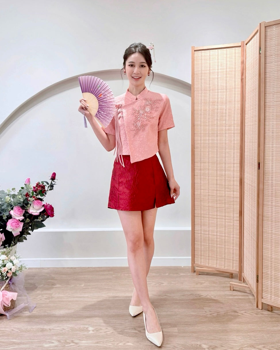 Embroidery Beads Oriental Top CHAMPAGNE/ WHITE/ PINK (M-2XL)