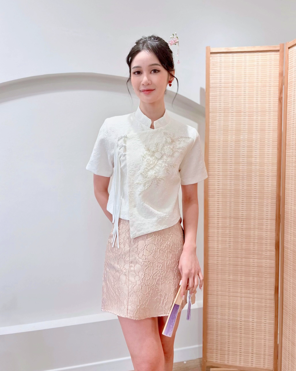 Embroidery Beads Oriental Top CHAMPAGNE/ WHITE/ PINK (M-2XL)