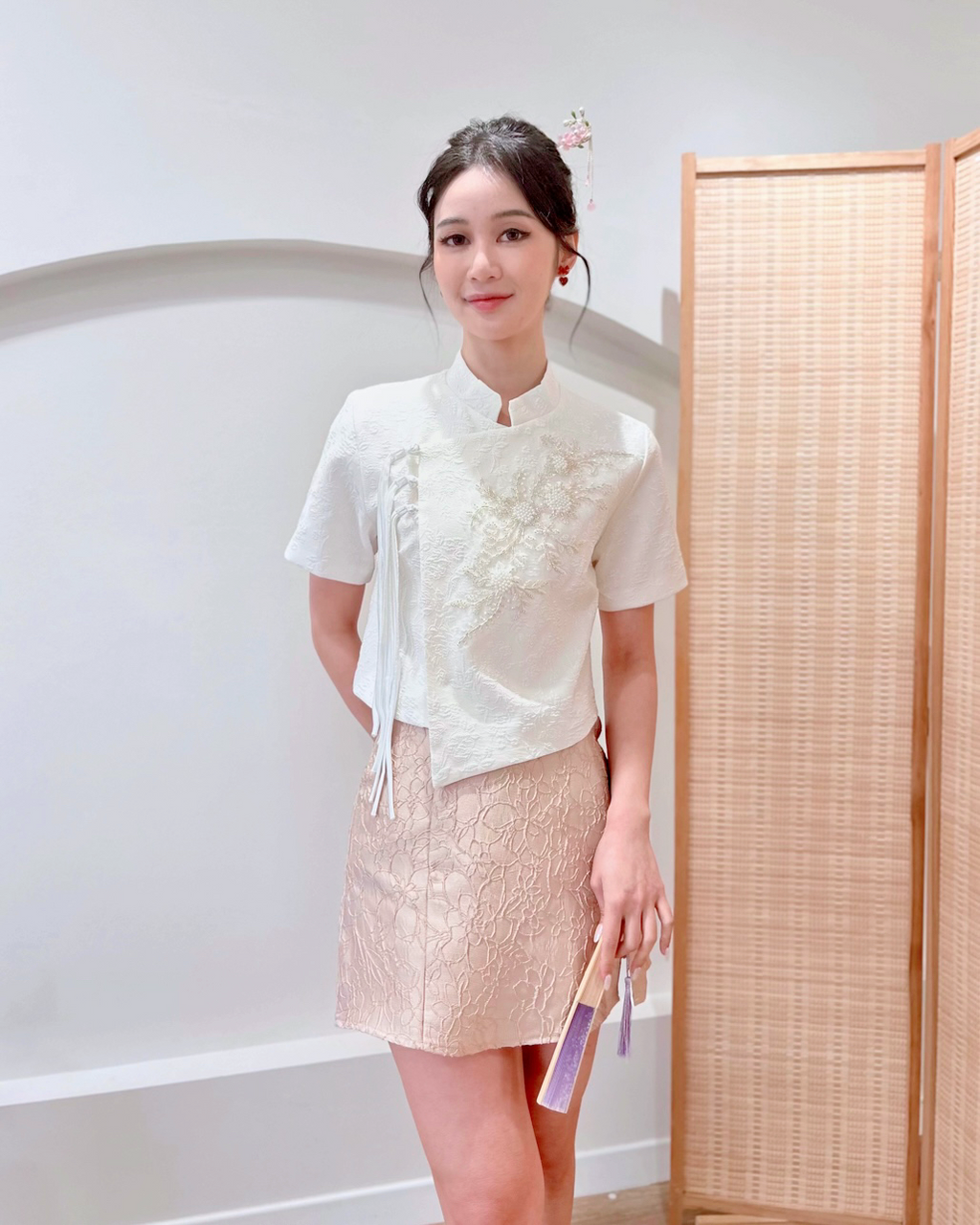 Embroidery Beads Oriental Top CHAMPAGNE/ WHITE/ PINK (M-2XL)