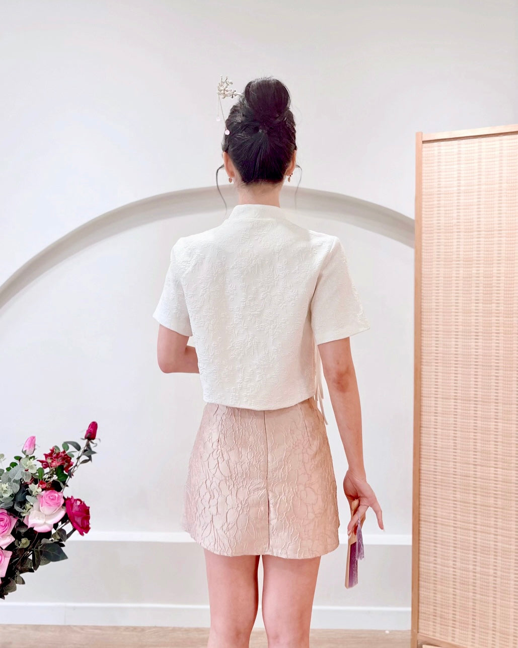 Embroidery Beads Oriental Top CHAMPAGNE/ WHITE/ PINK (M-2XL)