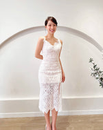 Eyelash Lace Body Fit Slit Midi Dress WHITE/ MAROON (XS-L)