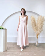 V Spaghetti Straps Pleats Flare Maxi Gown BABY PINK (S-L)