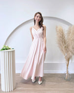 V Spaghetti Straps Pleats Flare Maxi Gown BABY PINK (S-L)