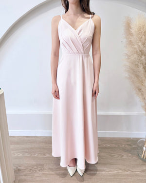 V Spaghetti Straps Pleats Flare Maxi Gown BABY PINK (S-L)