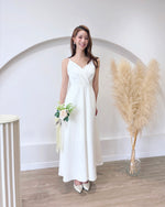 V Spaghetti Straps Pleats Flare Maxi Gown WHITE (XS-L)