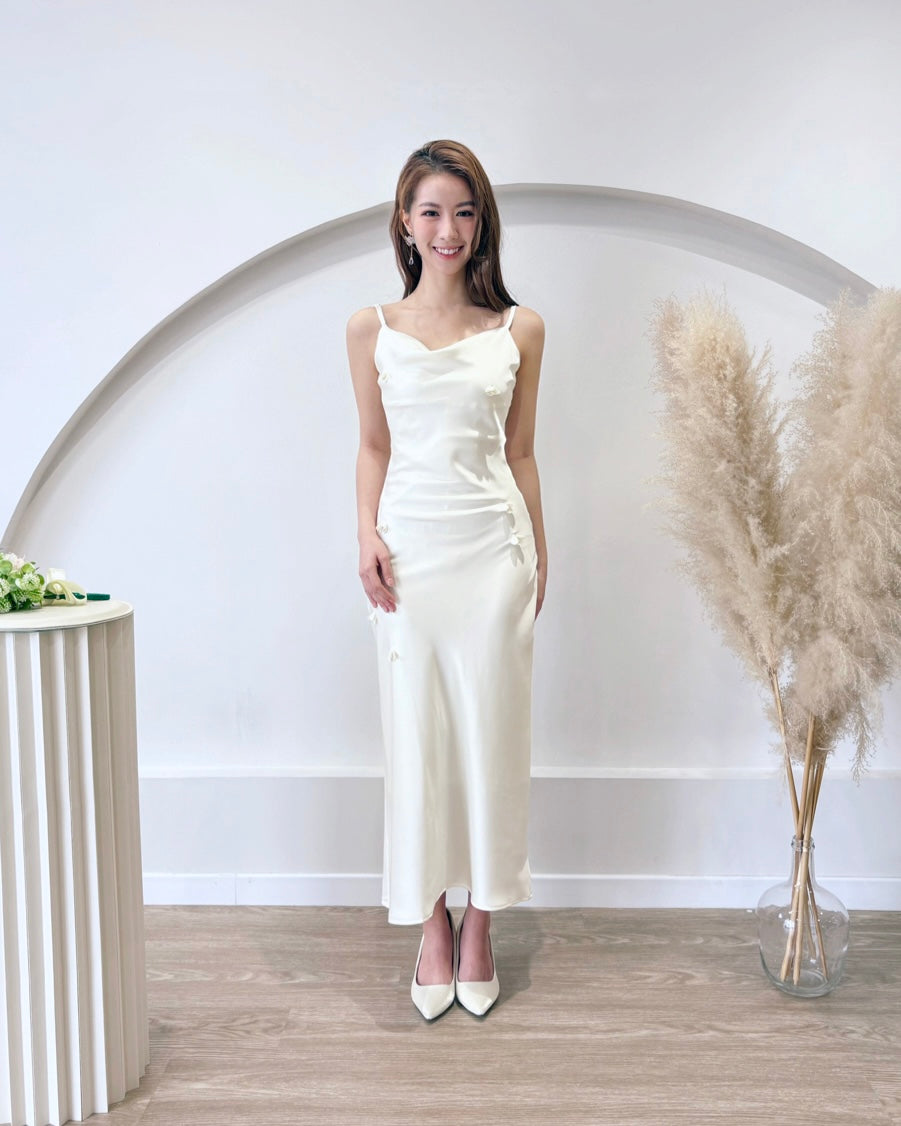 Satin Spaghetti Straps Cowl Neck Dress CREAM (S-L)