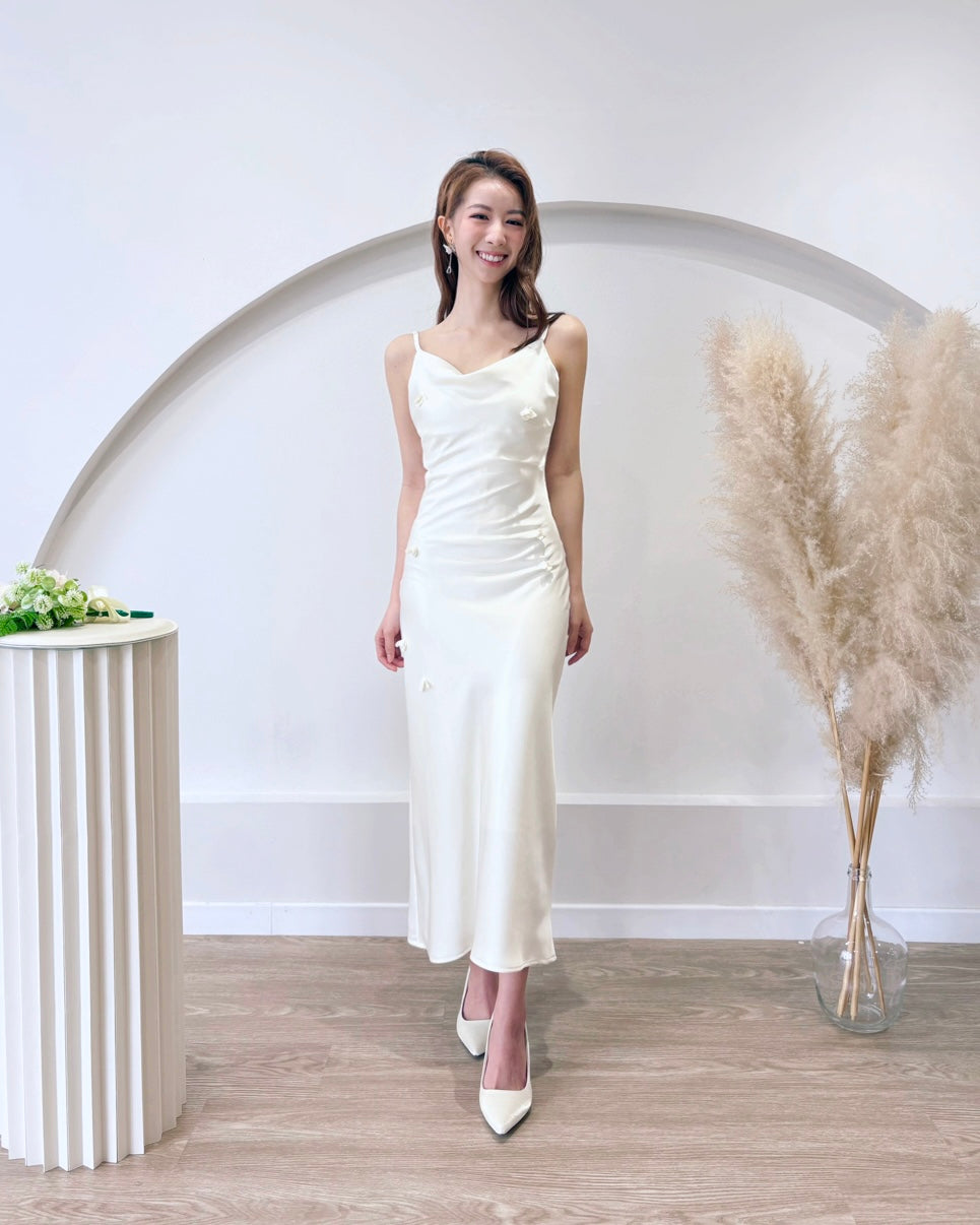Satin Spaghetti Straps Cowl Neck Dress CREAM (S-L)