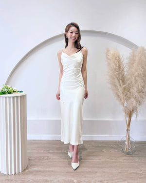Satin Spaghetti Straps Cowl Neck Dress CREAM (S-L)